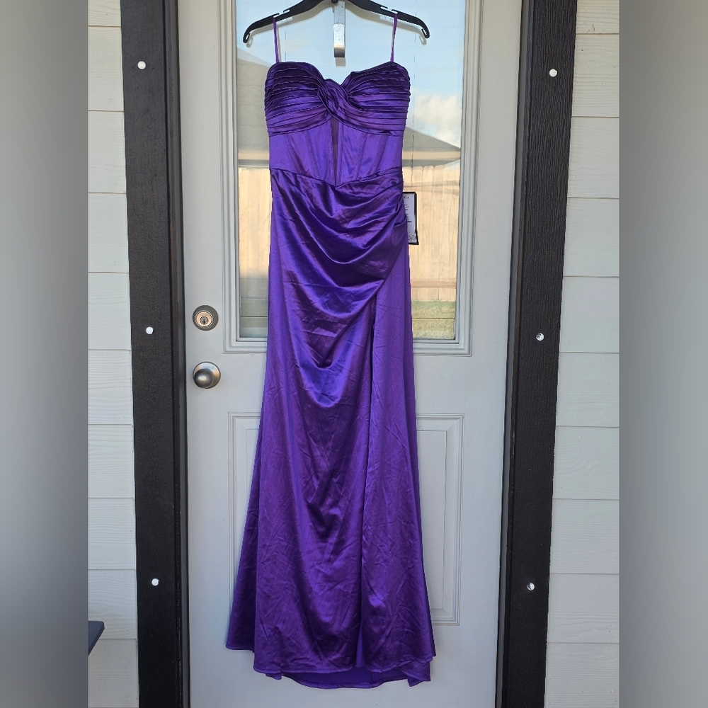Emerald Sundae Purple Strapless Evening Corset Gown XL Slit Party Cocktail Prom - Picture 3 of 16
